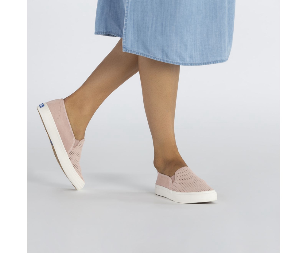 Slip Ons Keds Mujer Rosas - Double Decker Perf Suede - 318-AKGTJY